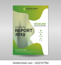 Creative annual report template with wavy green shapes