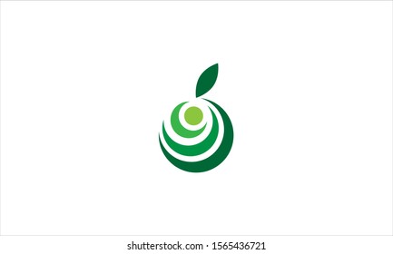 Creative Apple with green leaf Vector illustration Green apple logo on white background