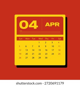 Plantilla colorida y minimalista del planificador del diseño creativo del calendario de abril de 2026
