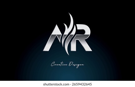 Monograma metálico audaz del logotipo de la llama de la letra creativa de AR con el símbolo del fuego para la marca de Premium Chrome y la identidad visual