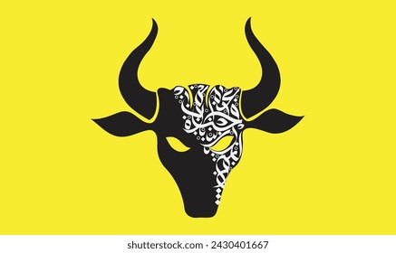 Creative Arabic Calligraphy and typography on the bull and cow skull with horns