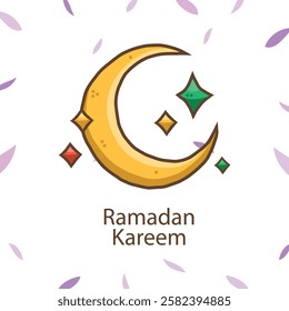Creative Arabic Islamic Calligraphy of text Ramadan Kareem in crescent moon shape with lamp for Holy Month of Muslim Community Festival celebration