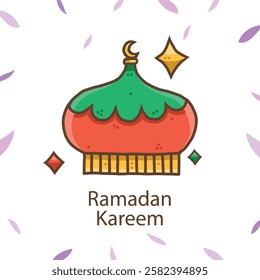 Creative Arabic Islamic Calligraphy of text Ramadan Kareem in crescent moon shape with lamp for Holy Month of Muslim Community Festival celebration