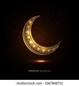 Creative Arabic pattern with Islamic Calligraphy, lamps, frame and mosque on shiny background, Vector Illustration for Muslim holy month Ramadan Kareem.
