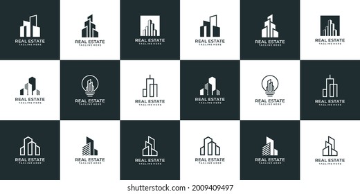 Creative architecture building real estate logo collection. Logo can be used for icon, brand, identity, symbol, residential, silhouette, city, and property