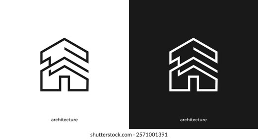 Creative Architecture Design Logo. Architect House, Architectural, Construction with Linear Outline Style. Home Building Logo Design Template.