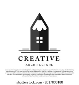 Creative architecture logo design. Pencil with window vector for construction logo
