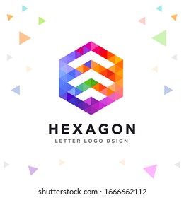 Creative Up Arrow Box Logo Colorful Mosaic and Hexagon Pattern Icon Design template Element for Your Company Business 