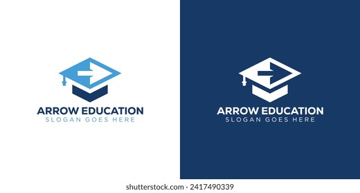 Creative Arrow Education Logo. Graduation Hat, Academy School, Study University. Simple Education Logo Icon Symbol Vector Design Template.