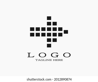 Creative arrow logo icon. Concept design with a collection of black squares or pixels that resemble arrows.
