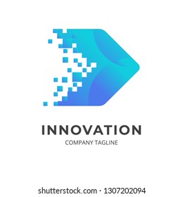 Creative arrow logo template. Symbol and icon for web, network, technology, innovation speed, digital, logistic delivery, service, and marketing. Pixel and dots style