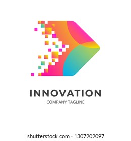 Creative arrow logo template. Symbol and icon for web, network, technology, innovation speed, digital, logistic delivery, service, and marketing. Pixel and dots style