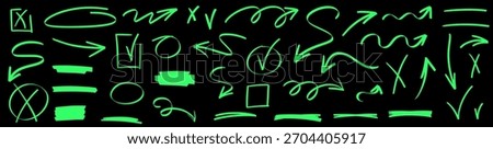 Creative arrow strokes and underline lines drawn with marker edges and glowing highlight accents. Each arrow repeats underline motion with layered marker marks and gentle highlight brush flow.