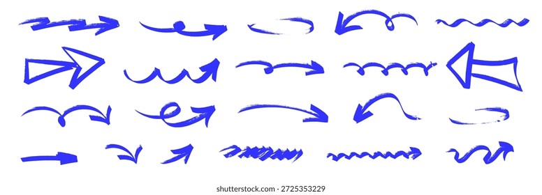 Trazos de flecha y subrayado creativos realizados con tinta de marcador y líneas de lápiz flexibles. Cada flecha muestra el grano del marcador, mientras que las marcas de lápiz añaden contraste de resaltado y profundidad de resaltado.