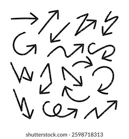 Creative arrows in grunge style, arrow set, collection, stylish. Bold arrows, graphic set of isolated elements from brush strokes