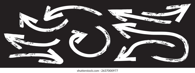 Creative arrows in grunge style, vector collection, beautiful and stylish. Bold arrows, graphic set of isolated elements from brush strokes, thick pointers isolated collection. Vector graphic box