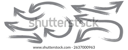 Creative arrows in grunge style, vector collection, beautiful and stylish. Bold arrows, graphic set of isolated elements from brush strokes, thick pointers isolated collection. Vector graphic box