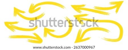 Creative arrows in grunge style, vector collection, beautiful and stylish. Bold arrows, graphic set of isolated elements from brush strokes, thick pointers isolated collection. Vector graphic box