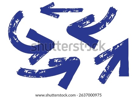 Creative arrows in grunge style, vector collection, beautiful and stylish. Bold arrows, graphic set of isolated elements from brush strokes, thick pointers isolated collection. Vector graphic box