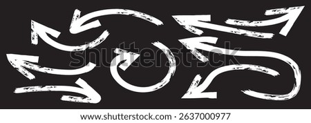 Creative arrows in grunge style, vector collection, beautiful and stylish. Bold arrows, graphic set of isolated elements from brush strokes, thick pointers isolated collection. Vector graphic box