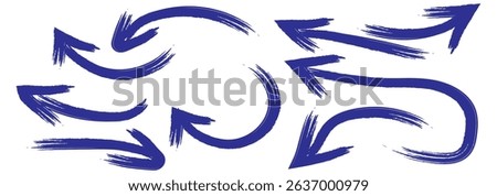 Creative arrows in grunge style, vector collection, beautiful and stylish. Bold arrows, graphic set of isolated elements from brush strokes, thick pointers isolated collection. Vector graphic box
