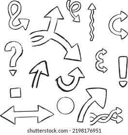 Creative arrows. Hand drawn grunge sketch by pencil, symbol of direction and navigation. Various types