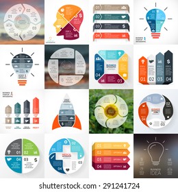 Creative arrows infographic, diagram, graph, presentation and circle chart. Business concept with 4 options, parts, steps, processes. Bulb, human face, medical plus sign, startup rocket, eco template