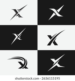 Creative arrow-shaped letter X logo set designed for gaming, esports, and tech branding. Modern and bold style ideal for digital visuals, icons, and identity systems.