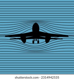 Creative art with Airplanein. Boeing Silhouette in Retro styled engraving illustration. Square vector picture. Grunge banner or poster.