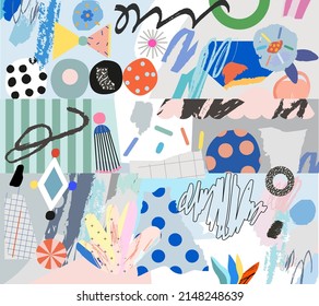 Fondo de arte creativo con diferentes formas y texturas. Collage. Vector