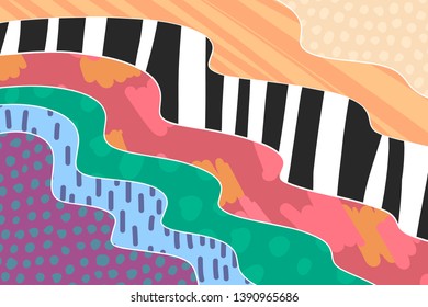 Creative art background hand drawn in vibrant colors. Collage. Vector illustration. Cartoon style