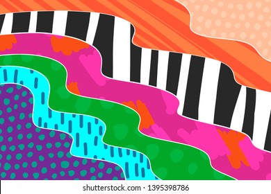 Creative art background hand drawn in vibrant colors. Collage. Vector illustration. Cartoon style