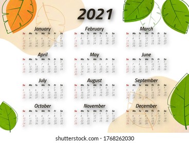 Creative art calendar 2021, 12 months. Bright design, flyer, brochure, advertisement. Vector illustration