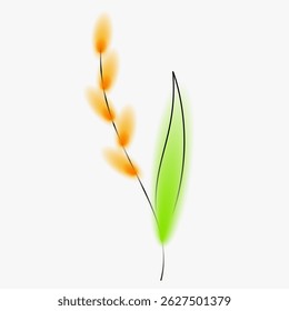 Creative art composition with blurred gradient and simple line elements. Bright modern design plant element in minimalistic style. Vivid vector illustration of beautiful yellow flower.