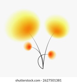 Creative art composition with blurred gradient and simple line elements. Bright modern design plant element in minimalistic style. Vivid vector illustration of beautiful yellow flower.