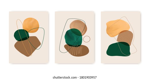 Creative art composition with natural simple hand painted shapes. Modern wall art, decoration, cover, brochure design.