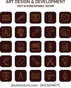 Creative art design elements editable vector collection depicting development processes and various tools for design