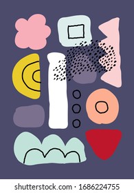 Plantilla de diseño de arte creativo con formas orgánicas abstractas en colores pastel. Collage vectorial audaz y juguetón para tarjetas de felicitación, carteles, volantes, folletos o publicaciones en medios sociales