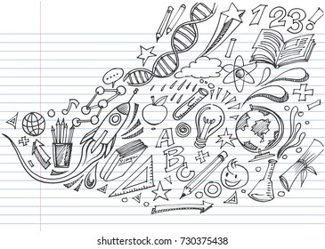 Creative art doodles hand drawn Design illustration on lined notebook paper