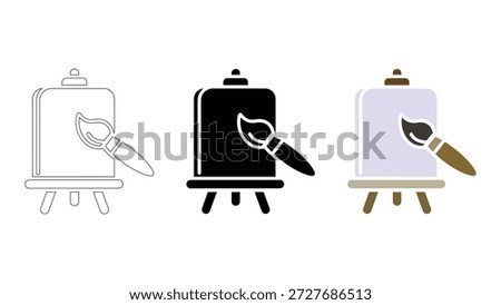 Creative art easel paintbrush icons set line, solid  colorful styles