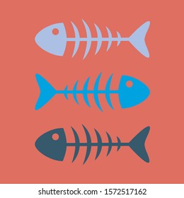 Creative Art Fish Bones Skeleton & Bony Flat Design Icon & Spine Or Spinal Colorful Symbol Cartoon Vector. Sea Food Restaurant Isolated Sign Simple Clean Dead Fish Logo Concept Diet Or Cooking Graphic