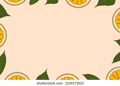 Creative art frame with green leaves, yellow lemon slices and empty space for your text. Useful for photo cards,menu,advertising. Design template.