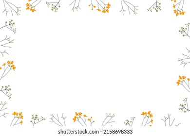 Creative art frame with leaves and field flowers including empty space for your text. Useful for photo cards,school invitations,advertising. Design template with nature theme.