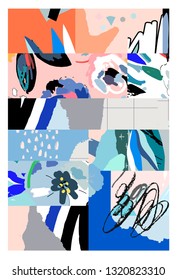 Creative art header with different shapes and textures. Collage. Vector