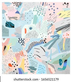 Creative art header with different shapes and textures. Collage. Vector