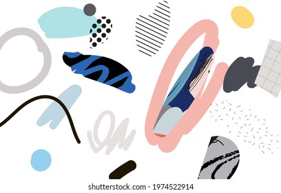 Creative art header with different shapes and textures. Collage. Vector