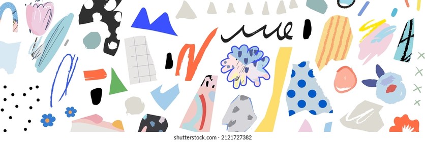 Creative art header with different shapes and textures. Collage. Vector