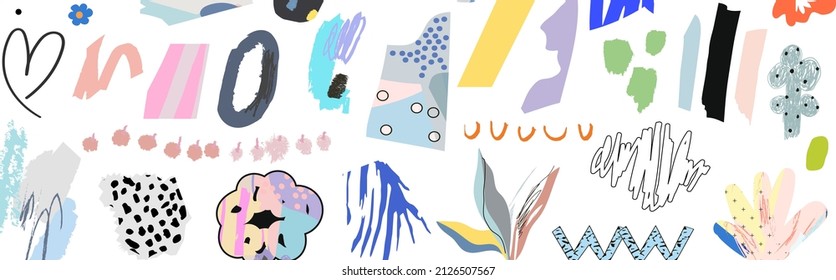 Creative art header with different shapes and textures. Collage. Vector