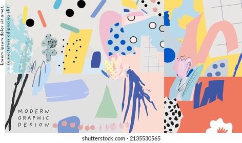 Creative art header with different shapes and textures. Collage. Vector