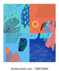 Creative art header with different shapes and textures. Collage